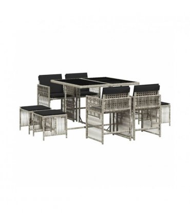vidaXL 9 Piece Garden Dining Set with Cushions Light Grey Poly Rattan — V0672218964