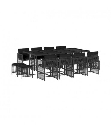 vidaXL 13 Piece Garden Dining Set with Cushions Black Poly Rattan — V0672218965
