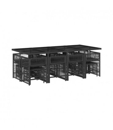 vidaXL 13 Piece Garden Dining Set with Cushions Black Poly Rattan — V0672218965