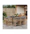 vidaXL 9 Piece Garden Dining Set with Cushions Mix Beige Poly Rattan — V0672218968