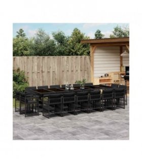 vidaXL 17 Piece Garden Dining Set with Cushions Black Poly Rattan — V0672218984