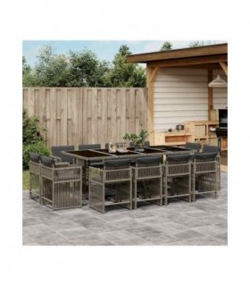 vidaXL 13 Piece Garden Dining Set with Cushions Grey Poly Rattan — V0672218989