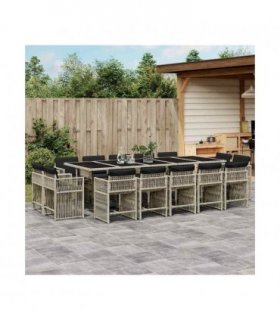 vidaXL 15 Piece Garden Dining Set with Cushions Light Grey Poly Rattan — V0672218990