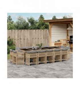 vidaXL 15 Piece Garden Dining Set with Cushions Mix Beige Poly Rattan — V0672218991