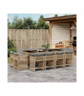 vidaXL 13 Piece Garden Dining Set with Cushions Mix Beige Poly Rattan — V0672218996