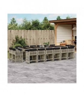 vidaXL 17 Piece Garden Dining Set with Cushions Light Grey Poly Rattan — V0672218998