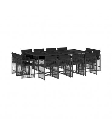vidaXL 13 Piece Garden Dining Set with Cushions Black Poly Rattan — V0672219000