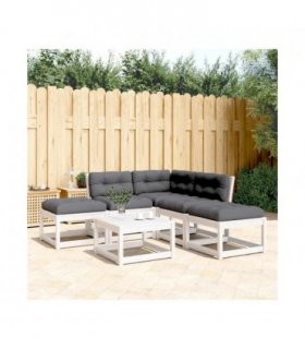 vidaXL 5 Piece Garden Sofa Set with Cushions White Solid Wood Pine