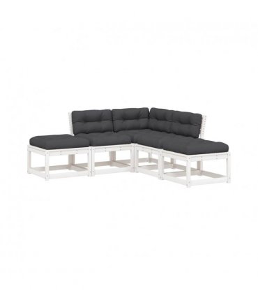 vidaXL 5 Piece Garden Sofa Set with Cushions White Solid Wood Pine