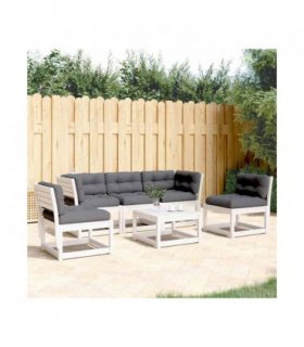 vidaXL 5 Piece Garden Sofa Set with Cushions White Solid Wood Pine — V0672219049