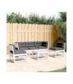 vidaXL 5 Piece Garden Sofa Set with Cushions White Solid Wood Pine — V0672219049