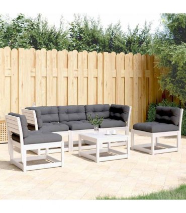 vidaXL 5 Piece Garden Sofa Set with Cushions White Solid Wood Pine — V0672219051