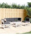 vidaXL 5 Piece Garden Sofa Set with Cushions White Solid Wood Pine — V0672219051