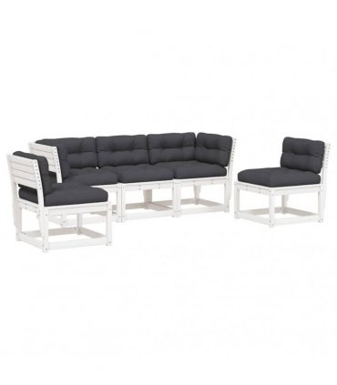 vidaXL 5 Piece Garden Sofa Set with Cushions White Solid Wood Pine — V0672219051