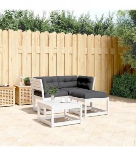 vidaXL 3 Piece Garden Sofa Set with Cushions White Solid Wood Pine