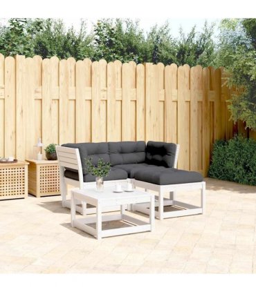 vidaXL 3 Piece Garden Sofa Set with Cushions White Solid Wood Pine