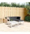 vidaXL 3 Piece Garden Sofa Set with Cushions White Solid Wood Pine