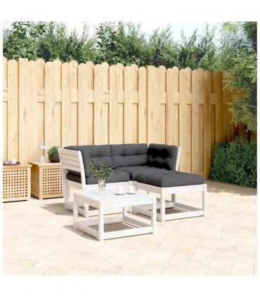 vidaXL 3 Piece Garden Sofa Set with Cushions White Solid Wood Pine