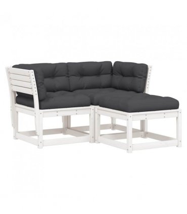 vidaXL 3 Piece Garden Sofa Set with Cushions White Solid Wood Pine