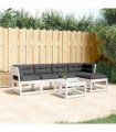 vidaXL 5 Piece Garden Sofa Set with Cushions White Solid Wood Pine — V0672219062
