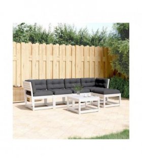vidaXL 5 Piece Garden Sofa Set with Cushions White Solid Wood Pine — V0672219064