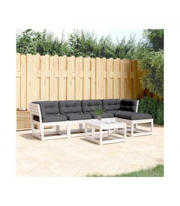 vidaXL 5 Piece Garden Sofa Set with Cushions White Solid Wood Pine — V0672219064