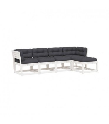 vidaXL 5 Piece Garden Sofa Set with Cushions White Solid Wood Pine — V0672219064