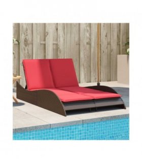 vidaXL Sun Lounger with Cushions Brown 114x205x73 cm Poly Rattan