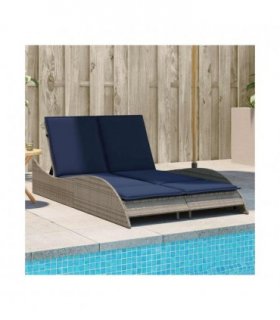 vidaXL Sun Lounger with Cushions Grey 114x205x73 cm Poly Rattan