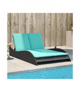 vidaXL Sun Lounger with Cushions Black 114x205x73 cm Poly Rattan