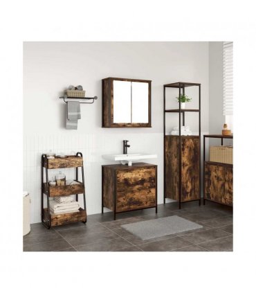 vidaXL 2 Piece Bathroom Furniture Set Smoked Oak Engineered Wood — V0672219351