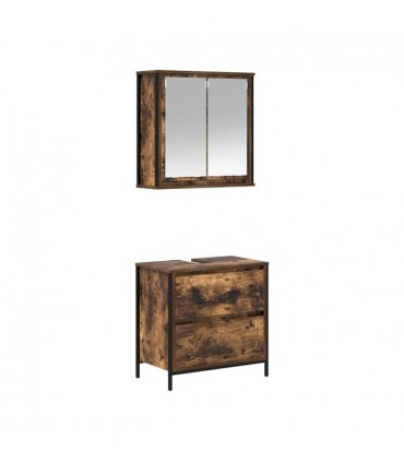 vidaXL 2 Piece Bathroom Furniture Set Smoked Oak Engineered Wood — V0672219351