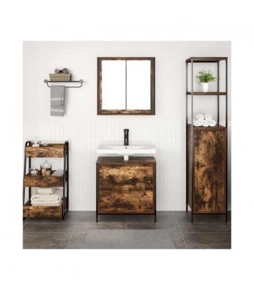 vidaXL 2 Piece Bathroom Furniture Set Smoked Oak Engineered Wood — V0672219351