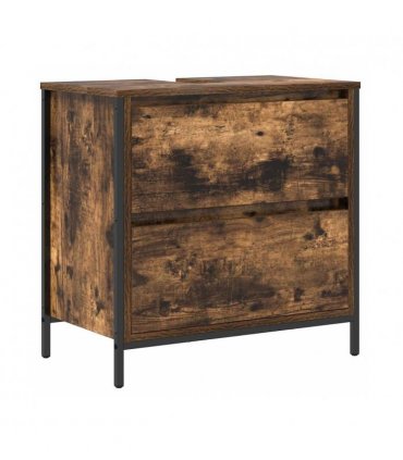 vidaXL 2 Piece Bathroom Furniture Set Smoked Oak Engineered Wood — V0672219351