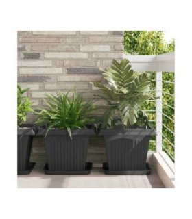 vidaXL Plant Pots 24 pcs Black 43 x 43 x 33.5 cm Plastic