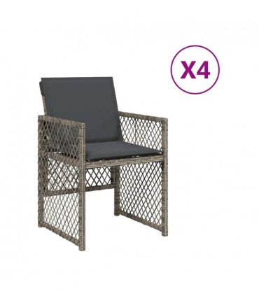 vidaXL Garden Chairs with Cushions 4 pcs Grey Poly Rattan