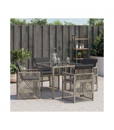 vidaXL Garden Chairs with Cushions 4 pcs Grey Poly Rattan