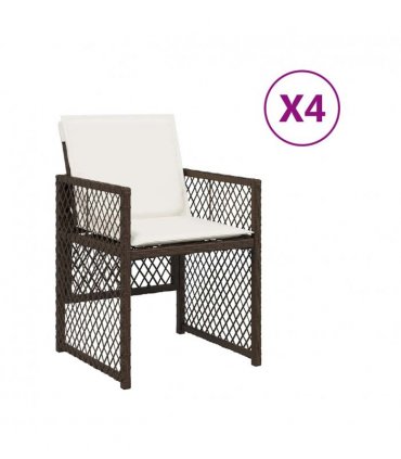 vidaXL Garden Chairs with Cushions 4 pcs Brown Poly Rattan