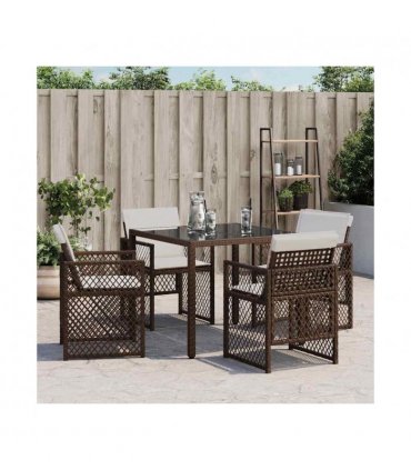vidaXL Garden Chairs with Cushions 4 pcs Brown Poly Rattan