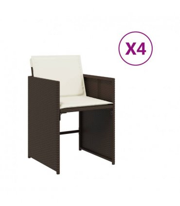 vidaXL Garden Chairs with Cushions 4 pcs Brown Poly Rattan — V0672224003