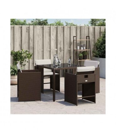 vidaXL Garden Chairs with Cushions 4 pcs Brown Poly Rattan — V0672224003