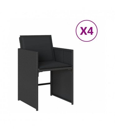 vidaXL Garden Chairs with Cushions 4 pcs Black Poly Rattan
