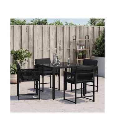 vidaXL Garden Chairs with Cushions 4 pcs Black Poly Rattan — V0672224010