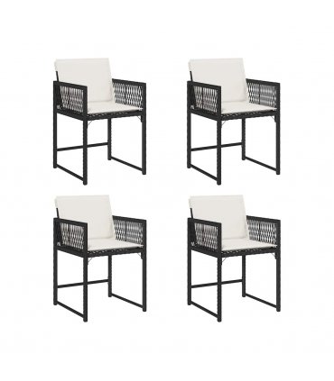 vidaXL Garden Chairs with Cushions 4 pcs Black Poly Rattan — Colour: black and cream