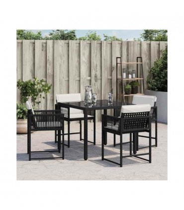 vidaXL Garden Chairs with Cushions 4 pcs Black Poly Rattan — Colour: black and cream