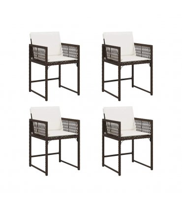 vidaXL Garden Chairs with Cushions 4 pcs Brown Poly Rattan — V0672224014