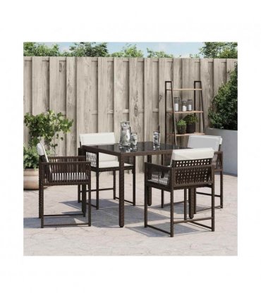 vidaXL Garden Chairs with Cushions 4 pcs Brown Poly Rattan — V0672224014