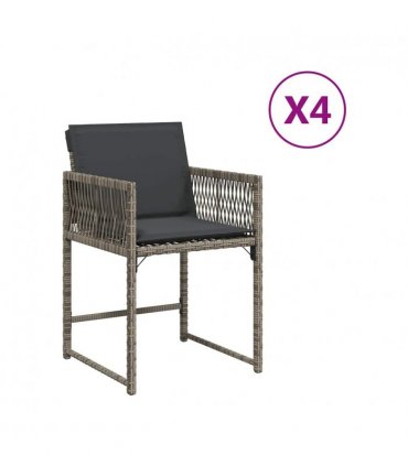 vidaXL Garden Chairs with Cushions 4 pcs Grey Poly Rattan — V0672224015