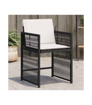 vidaXL Garden Chairs with Cushions 4 pcs Black Poly Rattan — Colour: black and cream — V0672224017