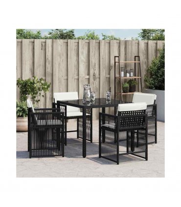 vidaXL Garden Chairs with Cushions 4 pcs Black Poly Rattan — Colour: black and cream — V0672224017